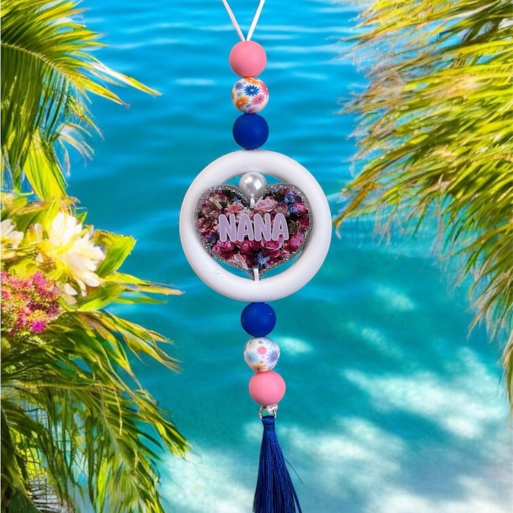 Hand Crafted Pink and Blue Nana Car Charm